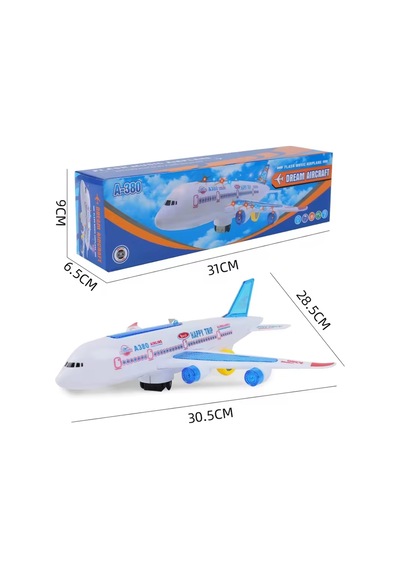 Pilli 3d Işıklı Sesli Müzikli Büyük Boy Yerde Gezen Oyuncak Uçak 30 Cm.