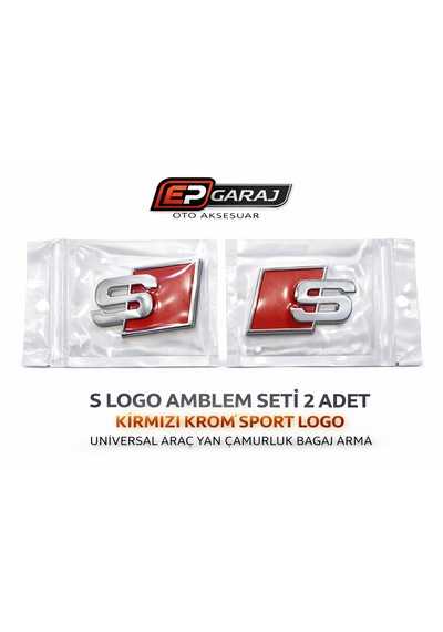 S Logo Amblem Seti 2 Adet Kırmızı Krom Sport Logo Universal Araç Yan Çamurluk Bagaj Arma 0