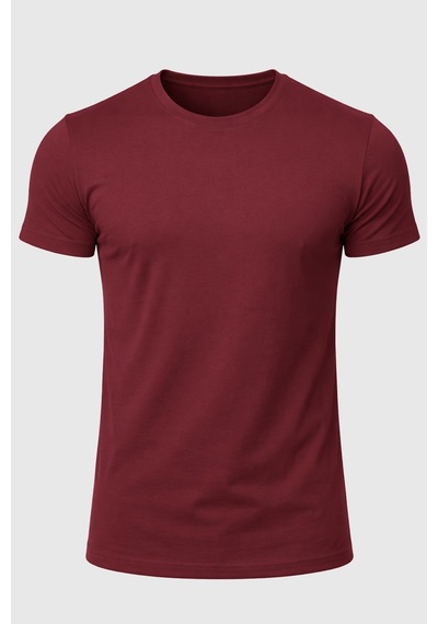 Rizzup Erkek Bordo Slim Fit %90 Pamuk Likralı Yumuşak Dokulu Basic Tişört 1801131