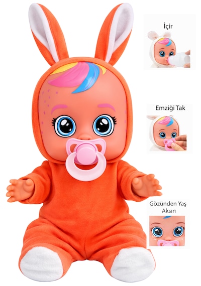 Ağlayan Ve Konuşan Et Bebek 20 Cm Su İçen Bebek Oyuncağı 3+ Yaş Turuncu
