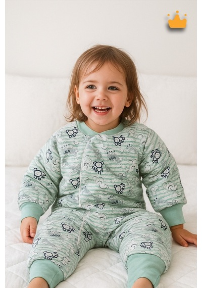 Babyhola 2.5 Tog Yorgan Gerektirmeyen Kalın Elyaf Dolgulu Çocuk Uyku Tulumu Pamuk Astarlı Unisex 6020 Yeşil