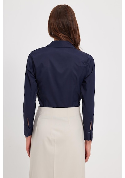 Tudors Kadın Slim Fit Dar Kesim Klasik Yaka Uzun Kollu Lacivert Gömlek-40356 Lacıvert