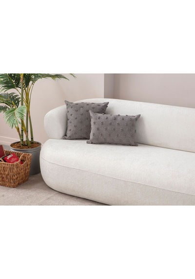 Swita Home Dekoratif Puantiye Keten Kumaşlı Kırlent Kılıfı 2'li 43x43 - 30x50 Gri