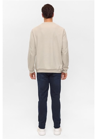 Süvari Ekru Regular Düz Bisiklet Yaka Sweatshirt Ekru
