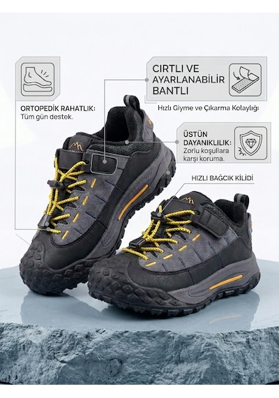 Marco Kids Arog Çocuk Lastik Bağ Cırtlı İçi Polarlı Outdoor Ayakkabı 5514-36 Gri