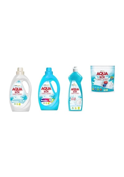 Aquabor Doğal Mineralli Sıvı Beyaz + Sıvı Renkliler + Bulaşık + Tablet Set 0.75 LT - 2.5 LT - 12 KG