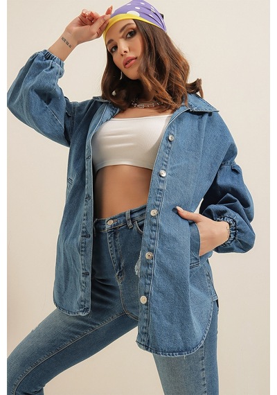 Bigdart 0662 Denim Balon Kollu Kot Ceket - Mavi 001