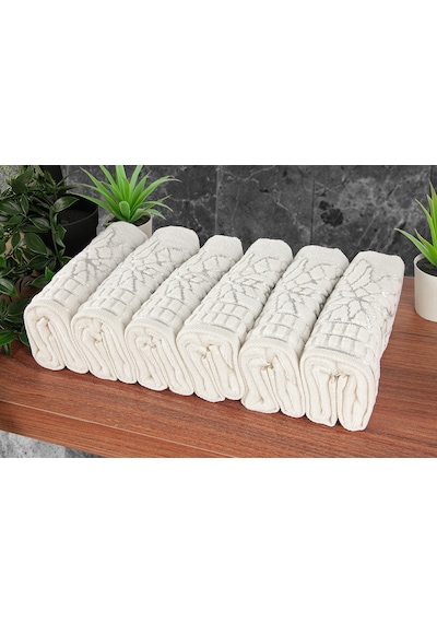 Çınar Jakarlı 6 Lı Kadife Pamuklu El Ve Yüz Havlu Seti 30x50 Cm - 00434 - Gümüş Gümüş