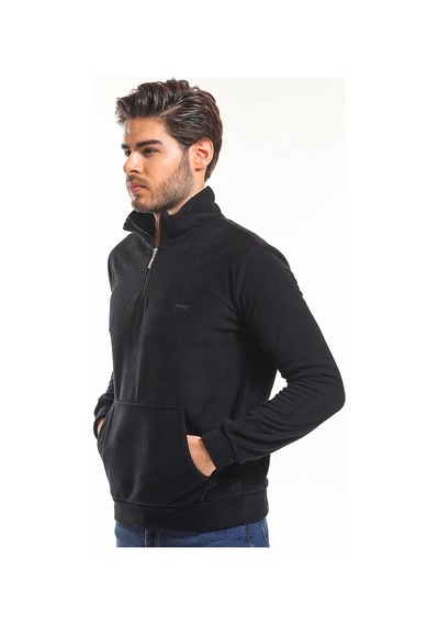 Slazenger SOLID IN Erkek Fermuarlı Dik Yaka Cepli Siyah Polar