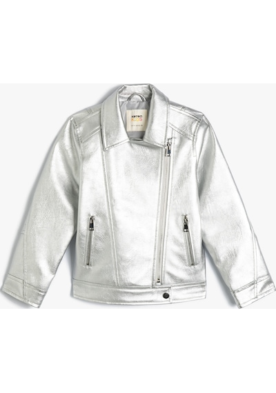 Koton Metalik Parlak Suni Deri Biker Ceket Gri 4skg20016aw Gri
