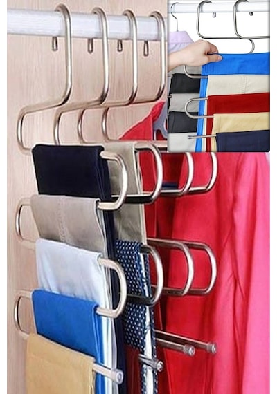5 Adet 5 Katlı Metal Pantolon Eşarp Askısı Metal Beyaz Diğer