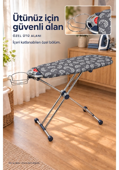Ceraware Nero Air 360 Premium Ütü Masası 360 Döner Tabla, Hafif Ve Stabil Tasarım Gri