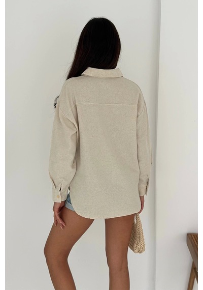 Asprin Fashion Yarım Düğmeli Gömlek Bej