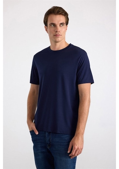 Süvari Lacivert Slim Düz Baskısız Süprem Bisiklet Yaka Tişört Ts1014000478-m09