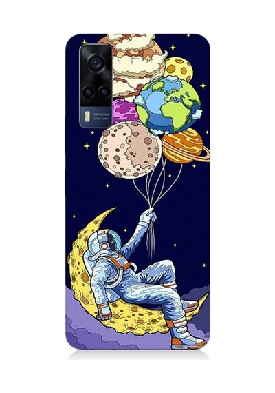 Vivo Y53s Uyumlu Astronot Ve Gezegenler Desenli Silikon Kılıf