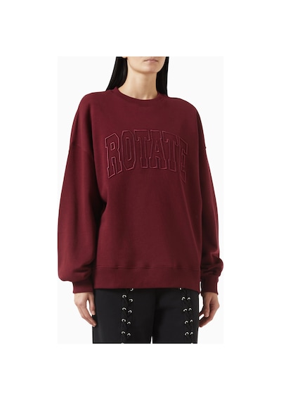 Rotate Birger Christensen Bordo Organik Kot Nakışlı, Oversize Kadın Sweatshirt