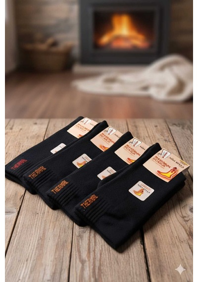 Thermal Pamuk Havlu Çorap 36-40 Numara Tamamı Siyah 6'lı Paket Set 3