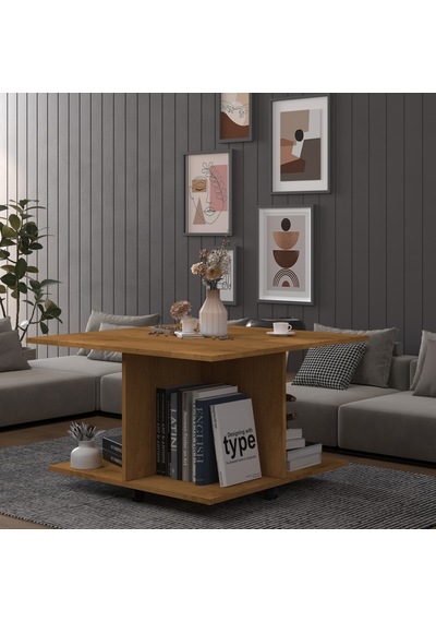 Asra Trend Kare Orta Sehpa OS002 %100 MDF Tekerlekli 4 Bölmeli Raf Takımı Petra