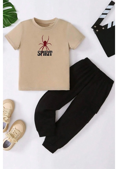 Uyguntarz Çocuk Spirit Baskılı Alt - Üst Eşofman Takımı Bej