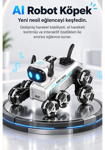 Exenar - Akıllı Aı Robot Köpek Kumandalı Ses Kontrollü Akrobatik Hareketli Işık Sesli Efektli Şarjlı Oyuncak Siyah
