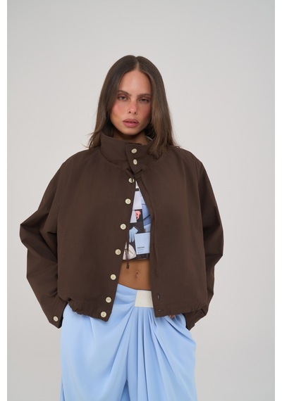 Mai Collection Liora Düğmeli Kahve Bomber Ceket
