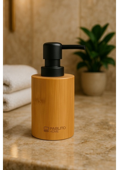 Bamboo Touch Soap Dispenser Yuvarlak Sabunluk Bambu Kahverengi