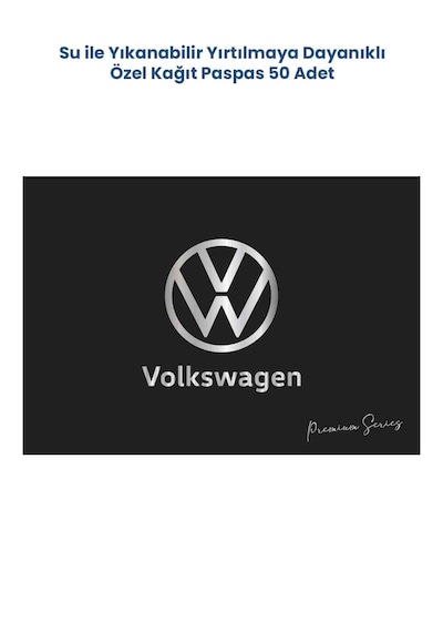 Suya Dayanıklı Yıkanabilir Volkswagen Yatay Oto Paspas Kağıdı Siyah Gümüş Baskı 50 Adet - 35x50cm