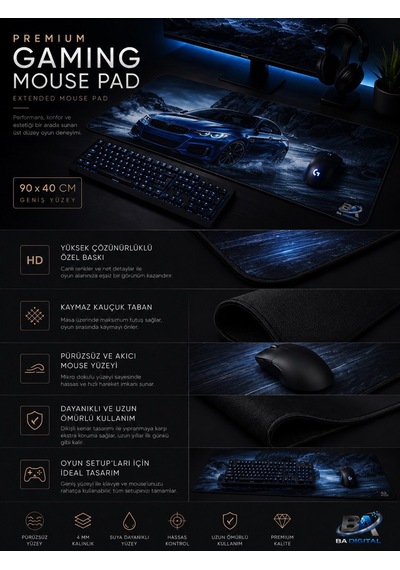 Kızıl Gokyuzu Temalı 90x40 Kaymaz Taban Mousepad 90x40cm