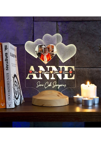Anneler Günü Hediyesi, Anneye Hediye, Fotoğraflı Hediye, İsim Yazılı Resimli Kişiye Özel 3d Led Foto Lamba