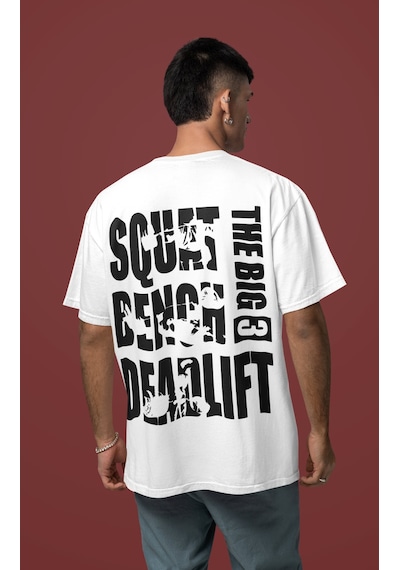 Squat Bench Deadlift The Big 3 Powerlifter Sırt Baskılı Unisex Ov Beyaz