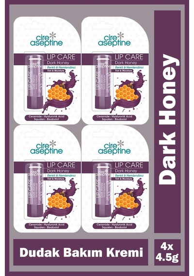 Cire Aseptine Lip Care Dark Honey Renkli Dudak Bakım Kremi 4,5 Gr 4 Adet