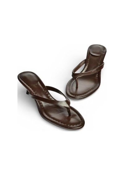 Fox Shoes Y518342809 Kahverengi Parmak Arası Kısa Topuklu Kadın Terlik Kahverengi