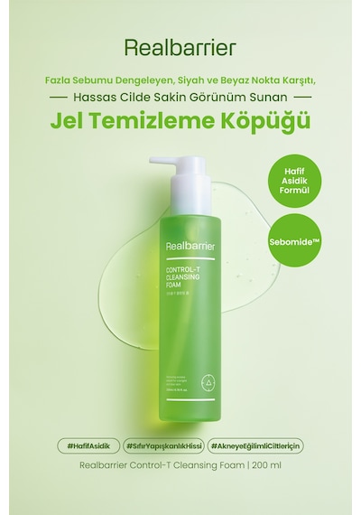 Fazla Sebum, Siyah Ve Beyaz Nokta Karşıtı Jel Temizleme Köpüğü Realbarrıer Control-t Cleansing Foam