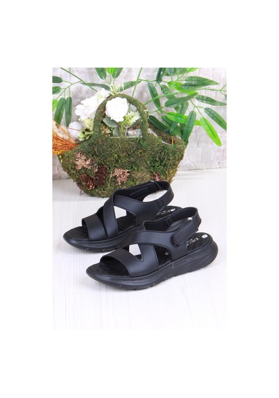 Fort 35375 Diva Comfort Rahat Çapraz Kuşaklı Çırtlı Kadın Sandalet Siyah