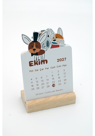 Ahşap Standlı Özel Kesim Papyonlu Corgi Tasarımlı 2027 Masaüstü Takvimi 8,5x12 Cm - Eğlenceli Yeni Yıl Hediyesi Çok Renkli
