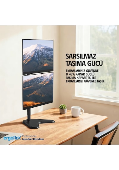 Ergoflex EF73 Steel Design 2-8 kg Çift Ekran Asansörlü 13"-27" Desktop Monitör Standı