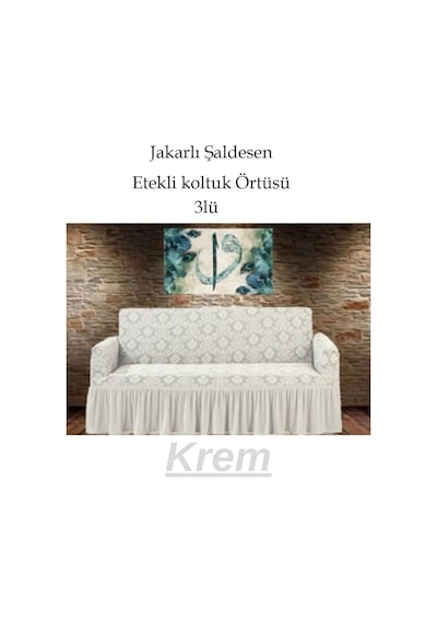 Şal Desen Koltuk, Kanepe, Çekyat Örtüsü, Etekli 3lü Krem Krem