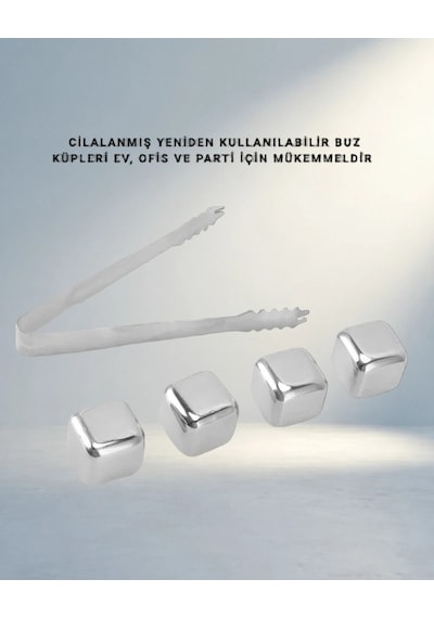 Çelik Metal Buz Küpleri 4'lü Set İle İçeceklerinizi Soğutun Açık Bej