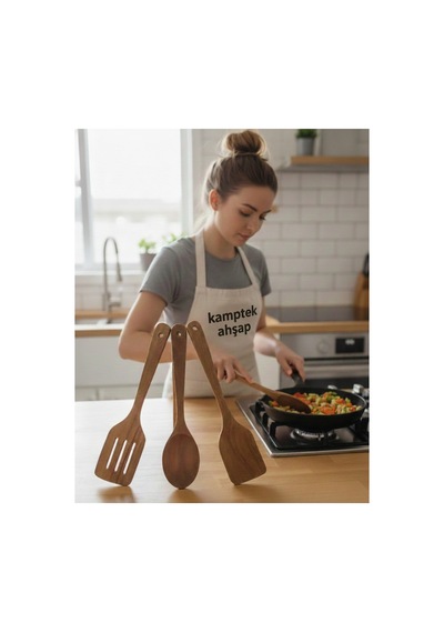 Kamptek Akasya Ahşap Delikli Spatula - Servis Sunum Spatula Isıya Dayanıklı Ve Çizmez Yapı Akasya