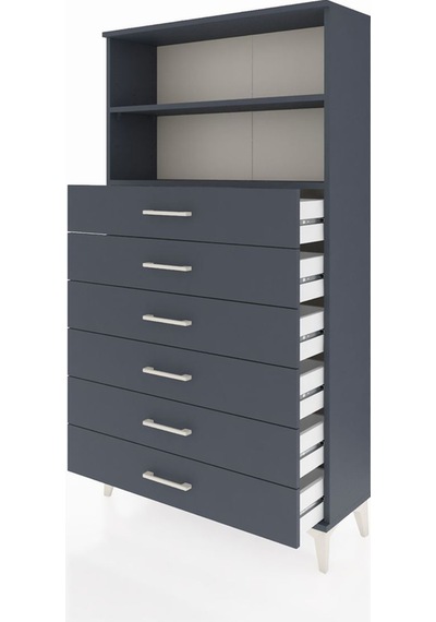 Arges Dolap 2 Raflı 6 Çekmeceli 88x30x163 Antrasit-antrasit Antrasit