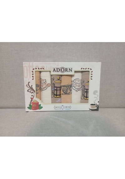 Adorn Coffee Lovers 6'lı Mutfak Havlusu Seti 35x50 Cm Kahverengi - Sarı