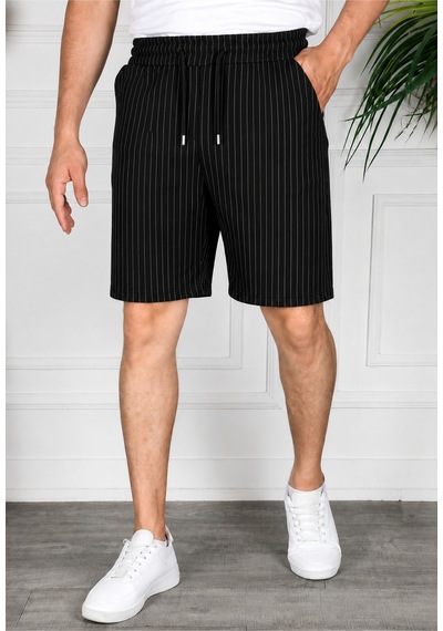 Herkesemoda Çizgili Bermuda Siyah
