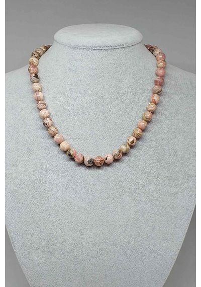 Rodokrozit Taşı Kolye 8mm (Klipsli) Altın