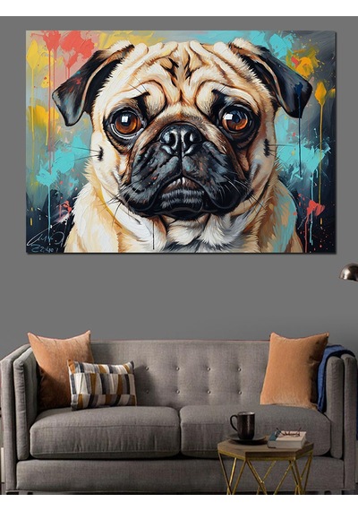 Ahşap Tablo Pug Köpeği Karizmatik Modern Portre