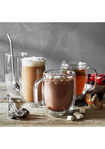 Sorrento Çift Camlı Kulplu 2'li Kahve Bardağı Seti, 355 Ml, Cam, Şeffaf Cam Aeropress