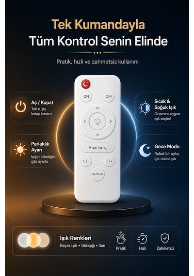 Niva Led Plafonyer Avize 3 Renk Kumandalı Eskitme