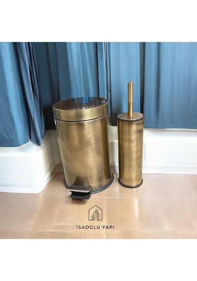 İsaoğlu Yapı Antik Gold Çöp Kovası Ve Fırça Seti Premium Banyo Ürünleri Gold