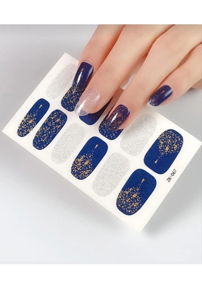 Lexroo Tırnak Oje Sticker Nail Art Set, Mavi-gümüş-altın Desenli, 12'li