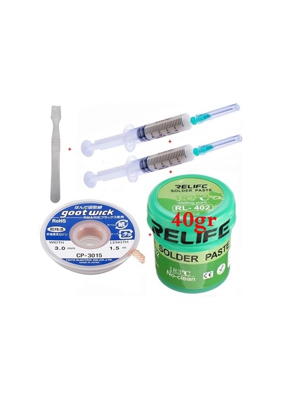 Relıfe Krem Lehim Pasta 183 C 40g Flux Lehim Toplama Cp-3015 Lehim Emme Teli 3,0 Mm Ve Metal Spatula Seti03