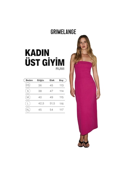Grımelange Rumı Kadın Yumuşak Ve Esnek Kumaşlı Straplez Yaka Uzun Fuşya Elbise